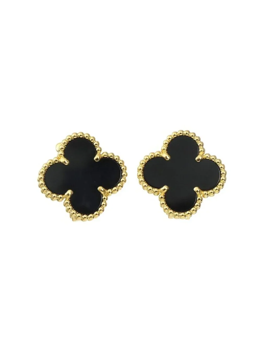 Van Cleef & Arpels Vintage Alhambra Onyx Earrings 18k YG